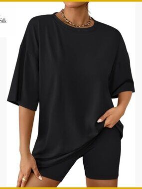 Oversized Cotton Spandex Lounge Set Biker Shorts Tee Large Summer Outfit